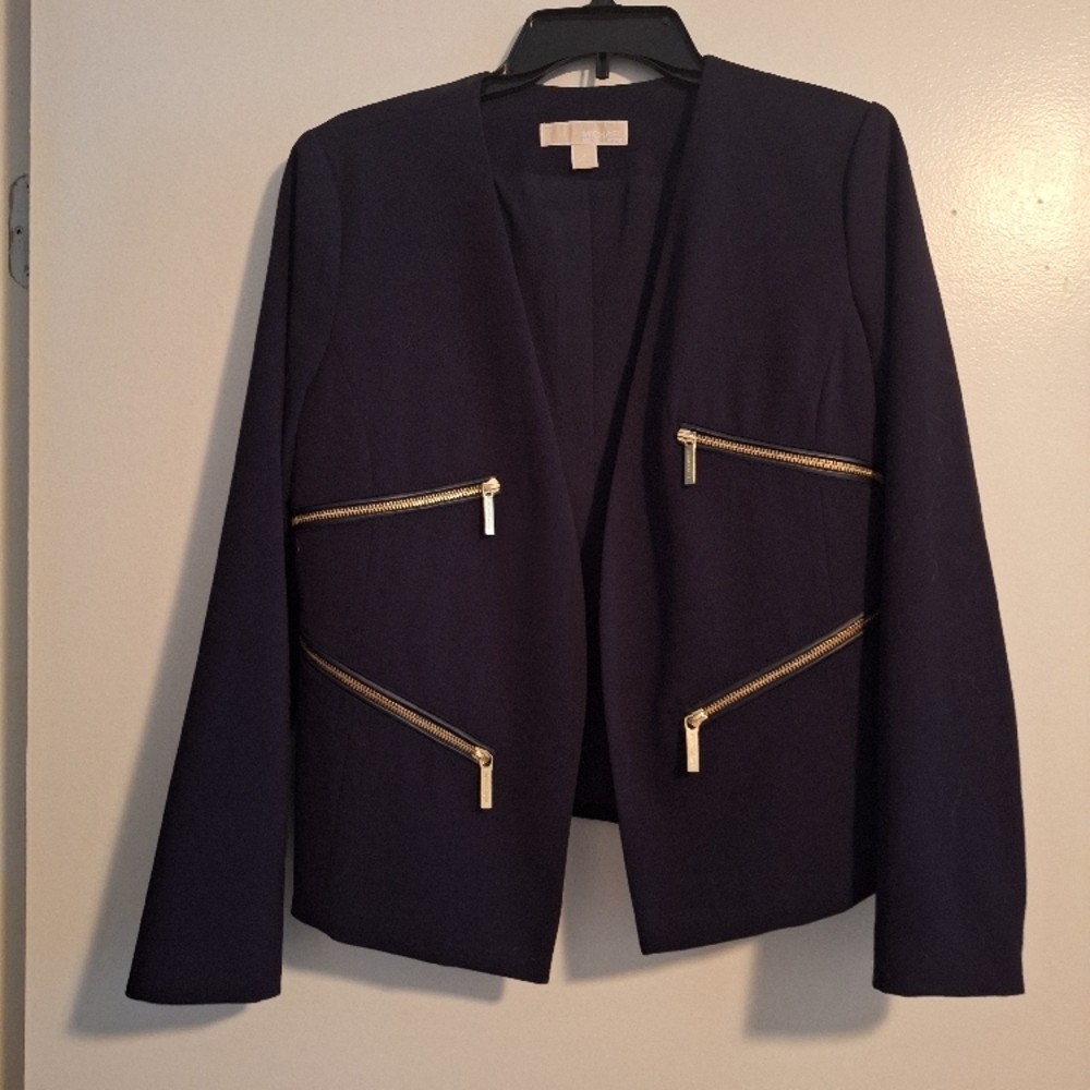 Elegant Navy Women's Jacket with Gold Accents